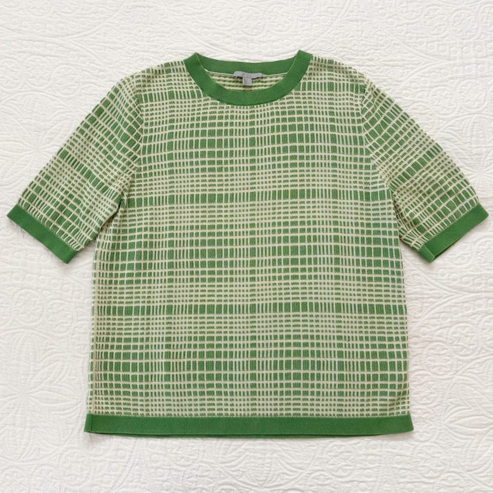 COS Women's Checked Jacquard Knit Top, Green Sz S